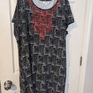 Black and white dress with red thread embroidery